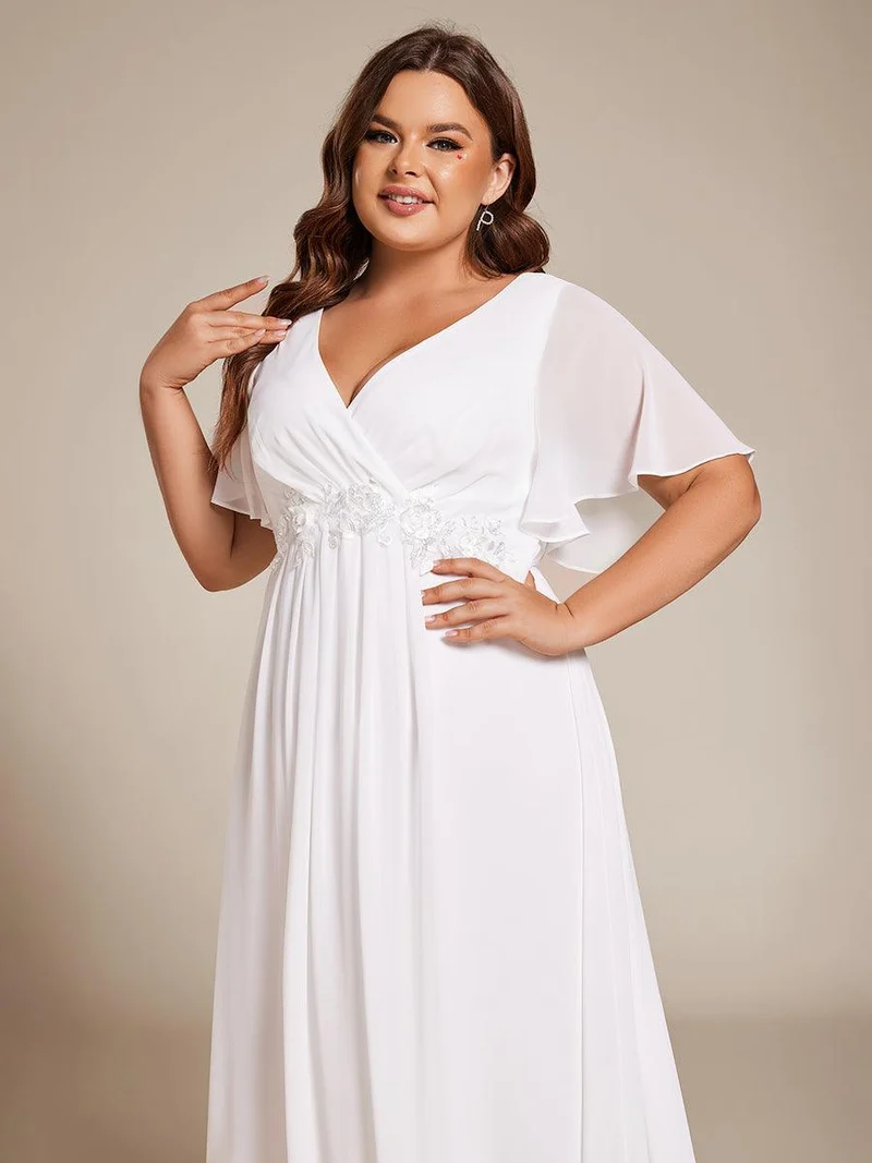 ever DAHLIA|Robe d'invité de mariage mi-longue en mousseline à col en V avec appliques à la taille