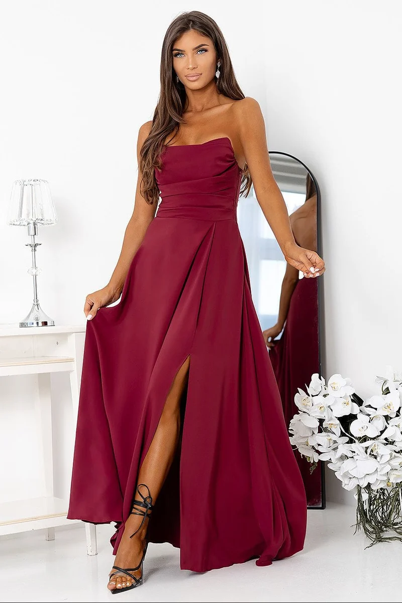 Robe de soirée bordeaux longue bustier