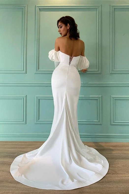 Robe de bal sirène élégante à manches bouffantes et fente haute