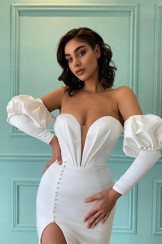 Robe de bal sirène élégante à manches bouffantes et fente haute