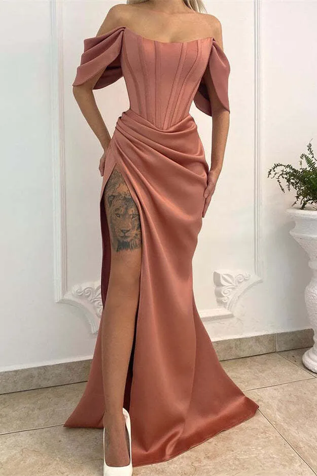 Robe de bal sirène élégante à épaules dénudées et fente - Idéale pour les occasions spéciales