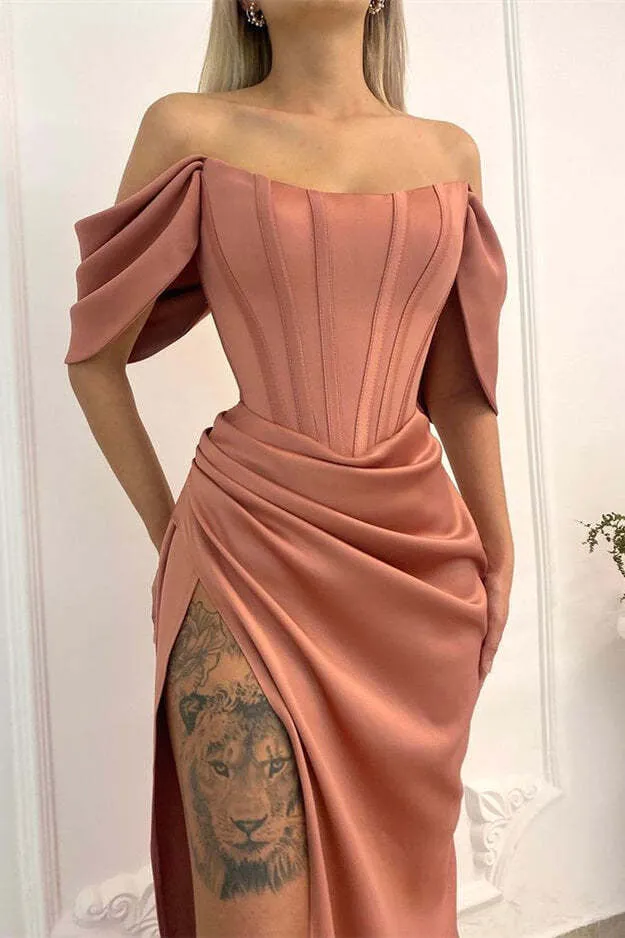 Robe de bal sirène élégante à épaules dénudées et fente - Idéale pour les occasions spéciales