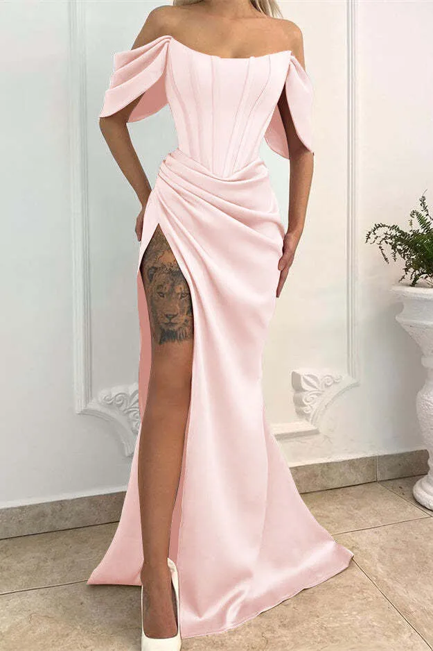 Robe de bal sirène élégante à épaules dénudées et fente - Idéale pour les occasions spéciales