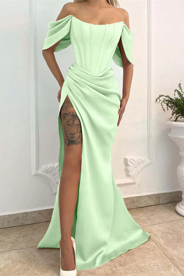 Robe de bal sirène élégante à épaules dénudées et fente - Idéale pour les occasions spéciales