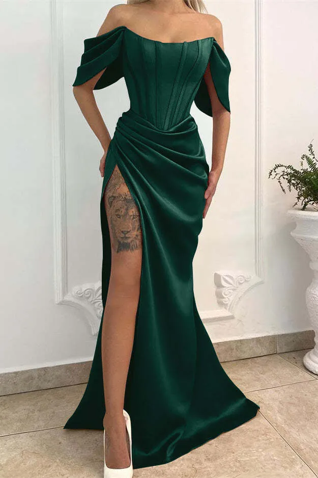 Robe de bal sirène élégante à épaules dénudées et fente - Idéale pour les occasions spéciales