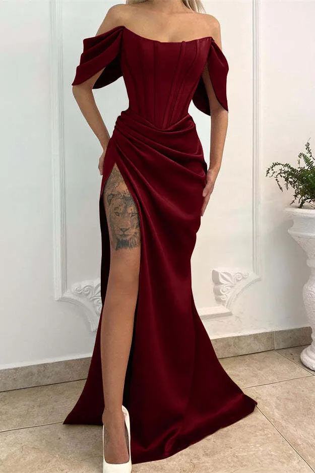 Robe de bal sirène élégante à épaules dénudées et fente - Idéale pour les occasions spéciales