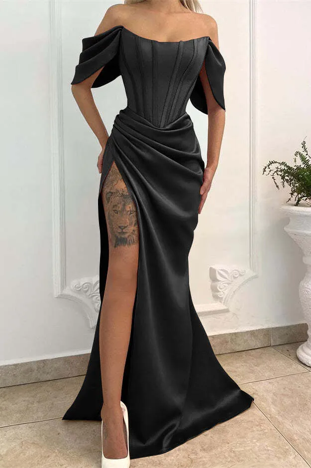Robe de bal sirène élégante à épaules dénudées et fente - Idéale pour les occasions spéciales