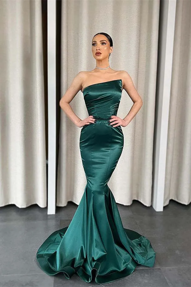 Superbe robe de soirée sirène bustier vert foncé pour occasions formelles et bal de promo