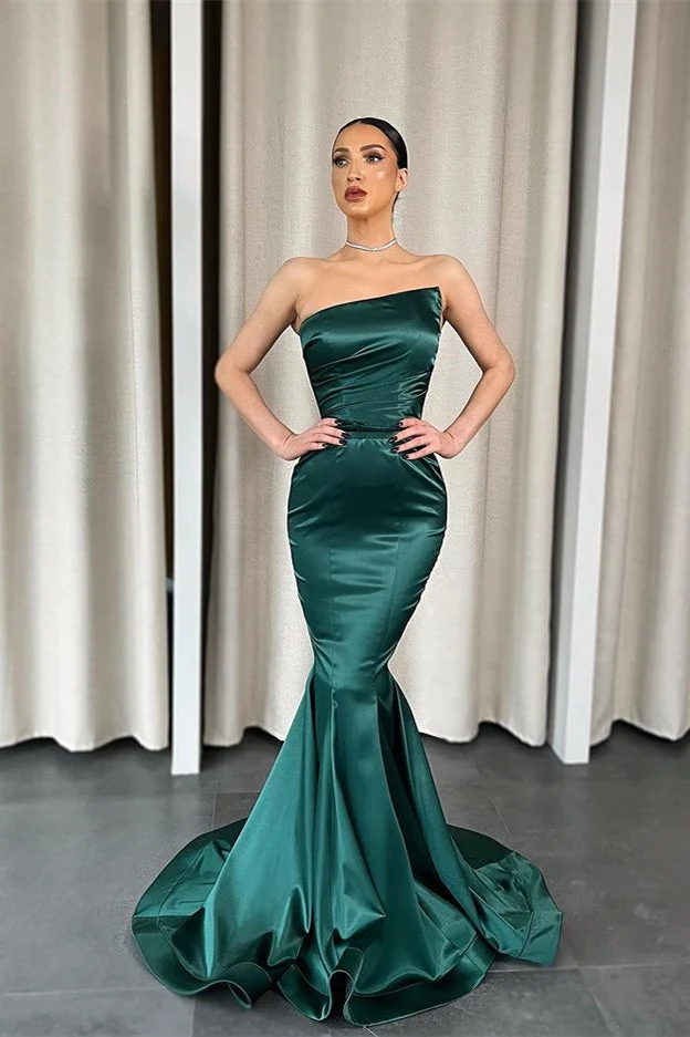 Superbe robe de soirée sirène bustier vert foncé pour occasions formelles et bal de promo
