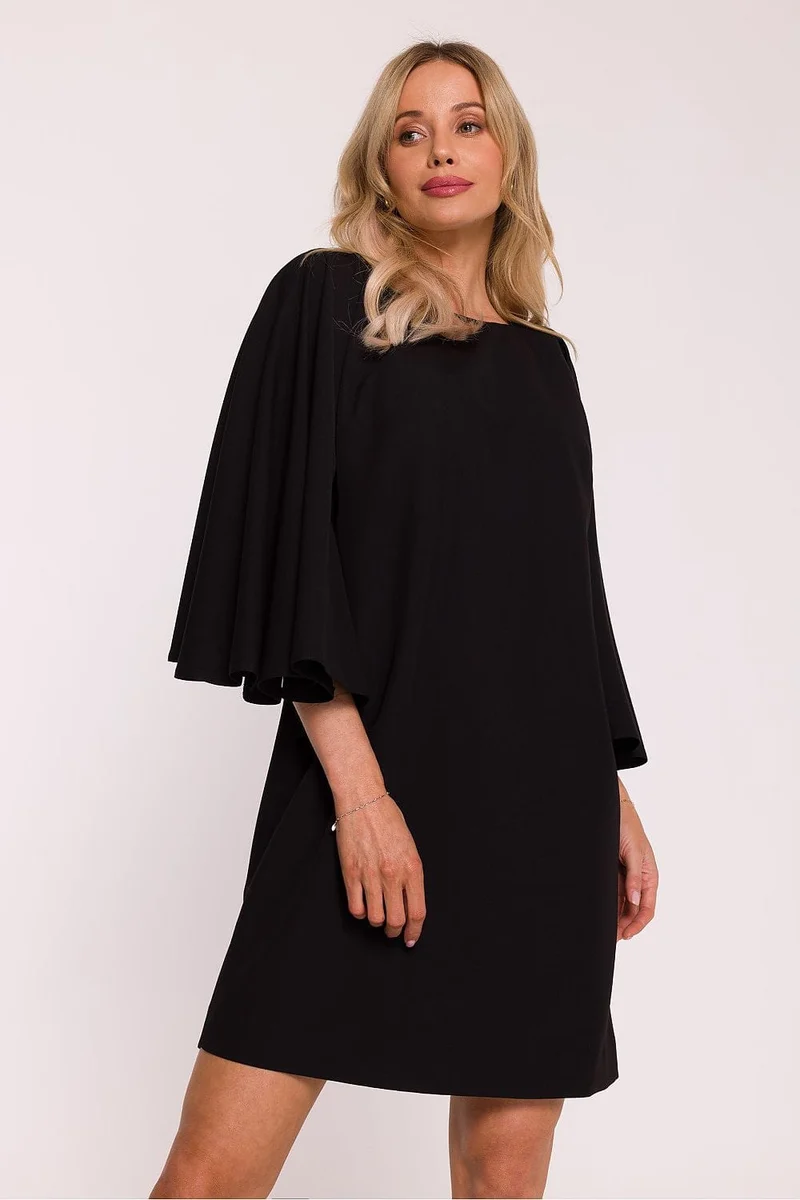 Robe de soirée courte noire manches longues amples