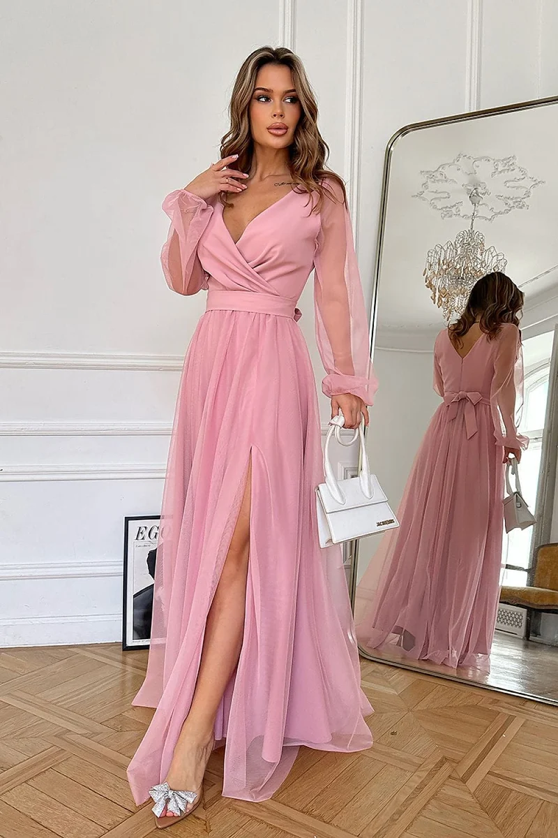 Robe de soirée longue fendue chic rose