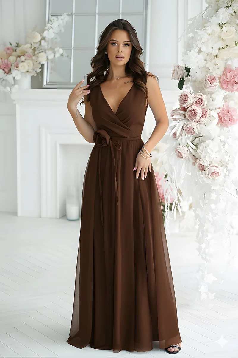Robe marron longue fluide pour invitée de mariage