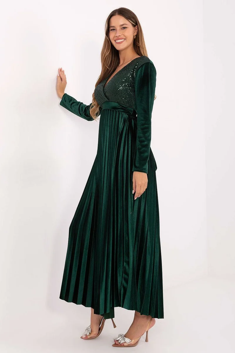 Robe de soirée verte longue chic plissée