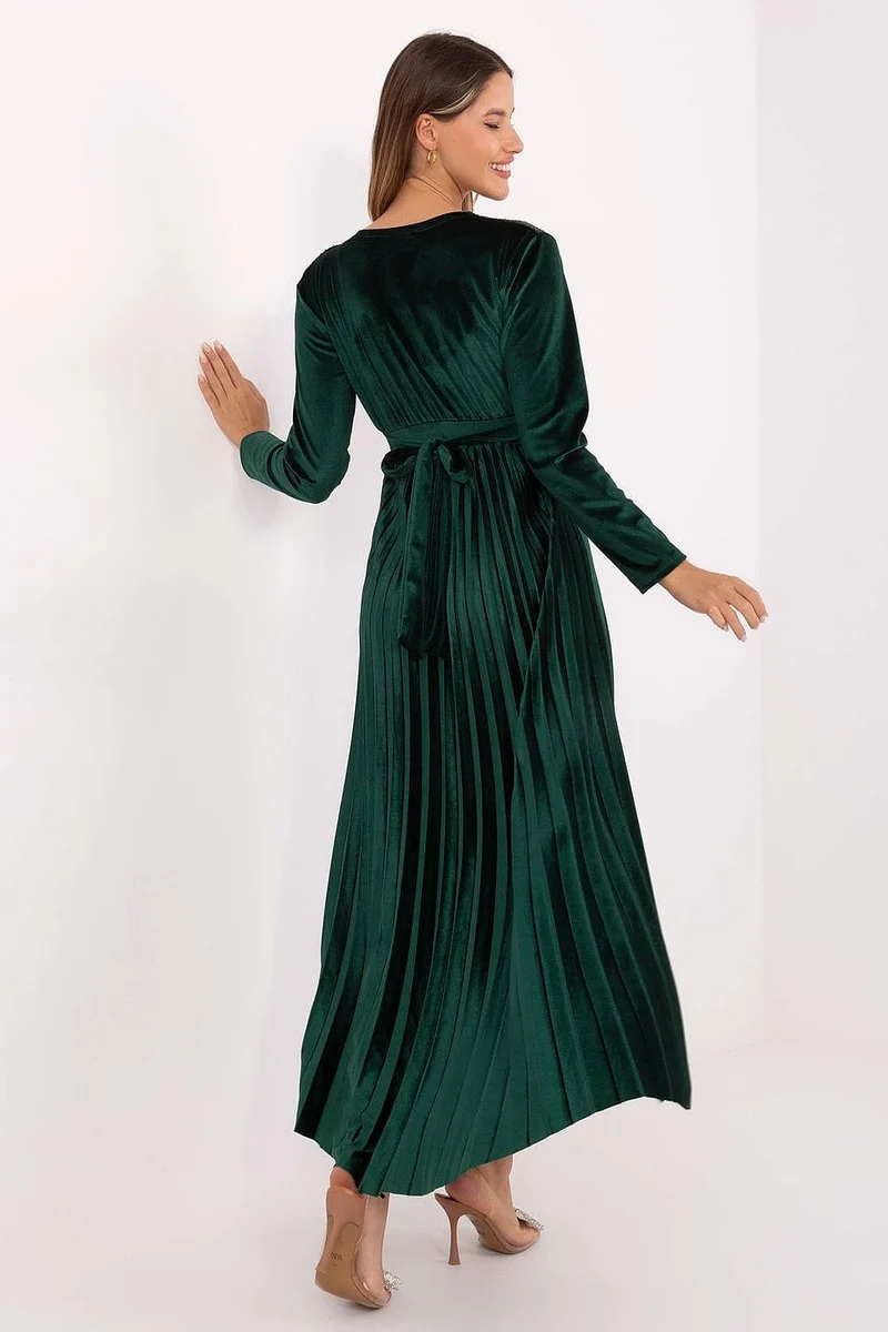 Robe de soirée verte longue chic plissée
