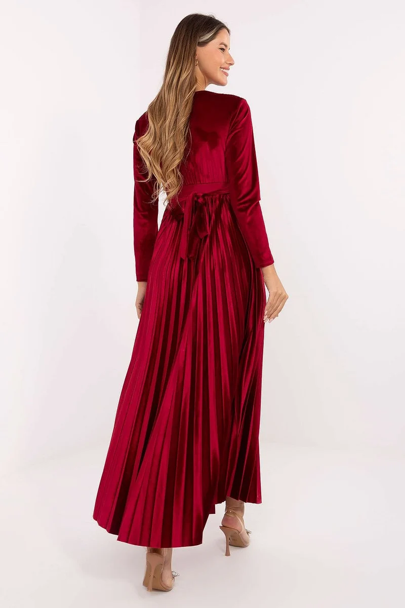 Robe de soirée bordeaux chic longue manches longues