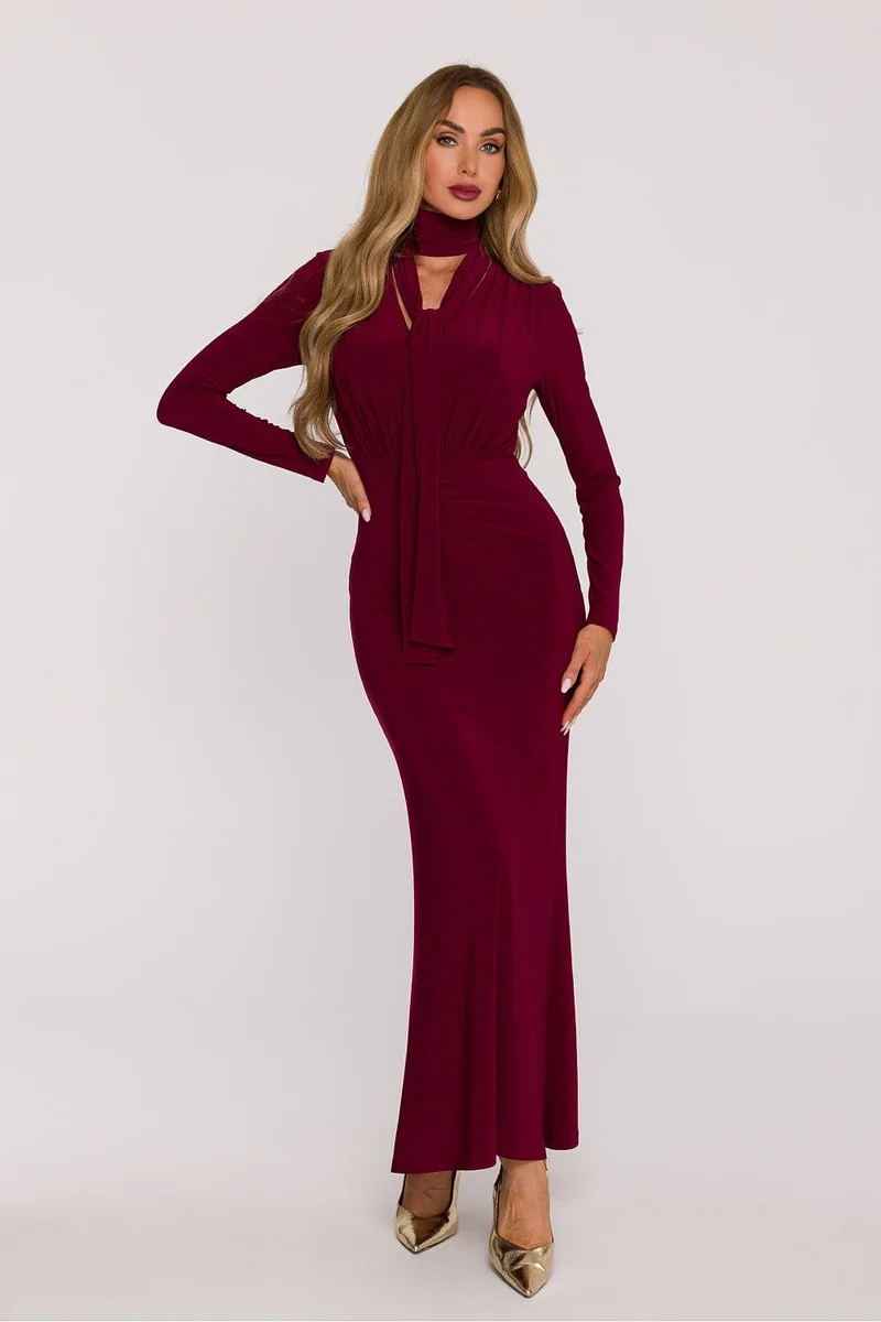 Robe de soirée longue moulante bordeaux
