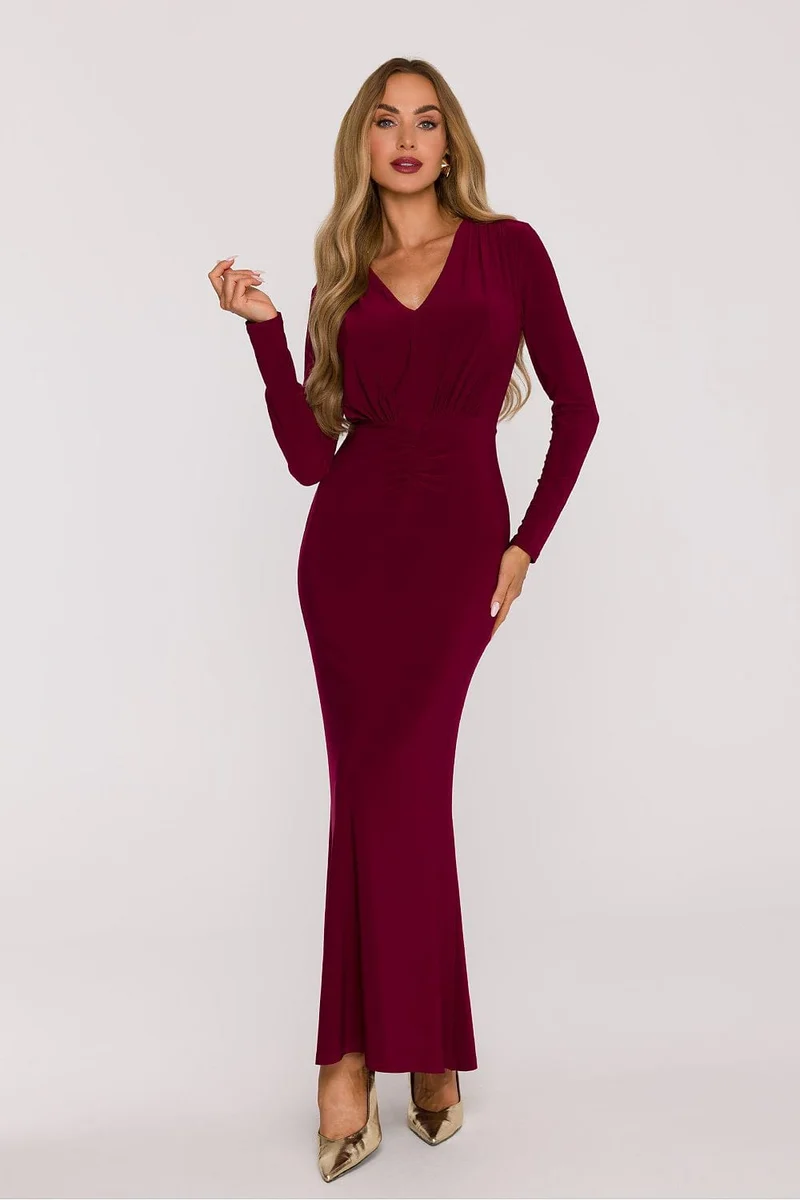 Robe de soirée longue moulante bordeaux