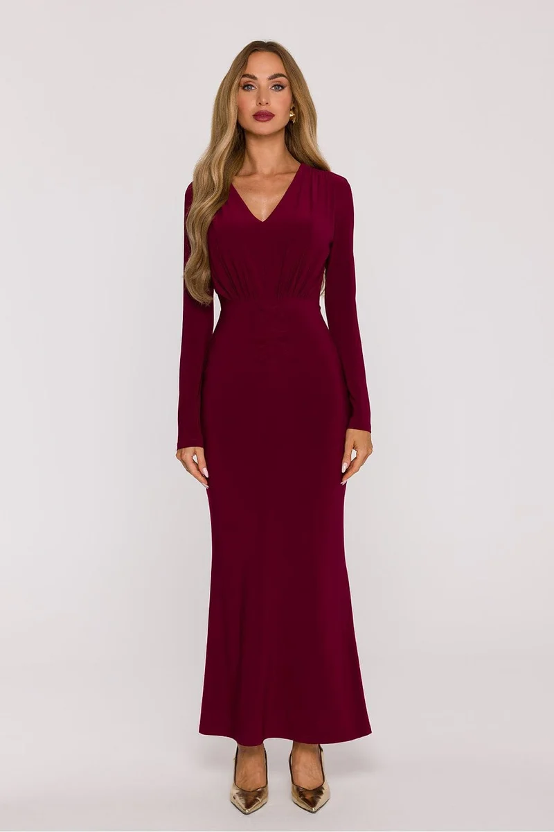 Robe de soirée longue moulante bordeaux