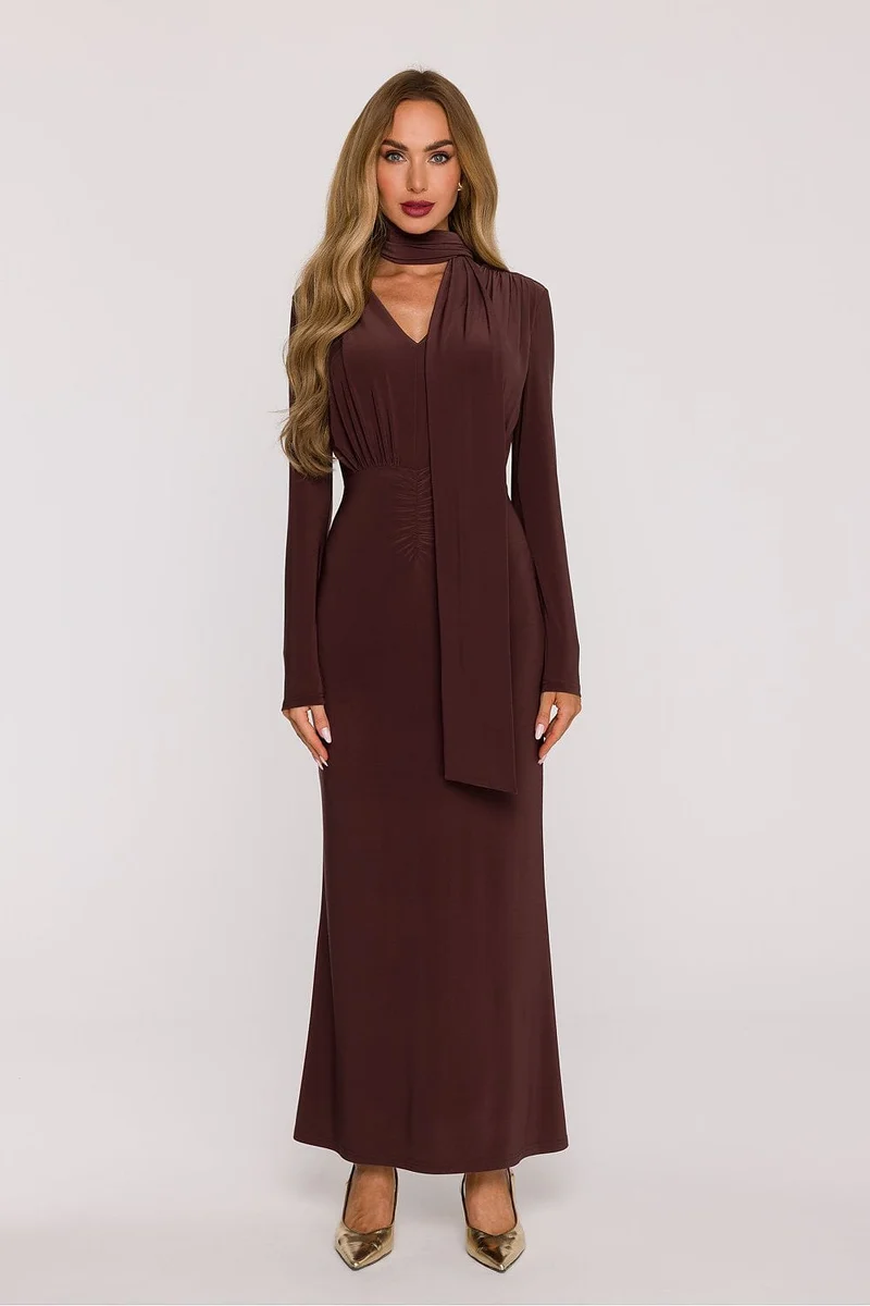 Robe de soirée marron longue moulante