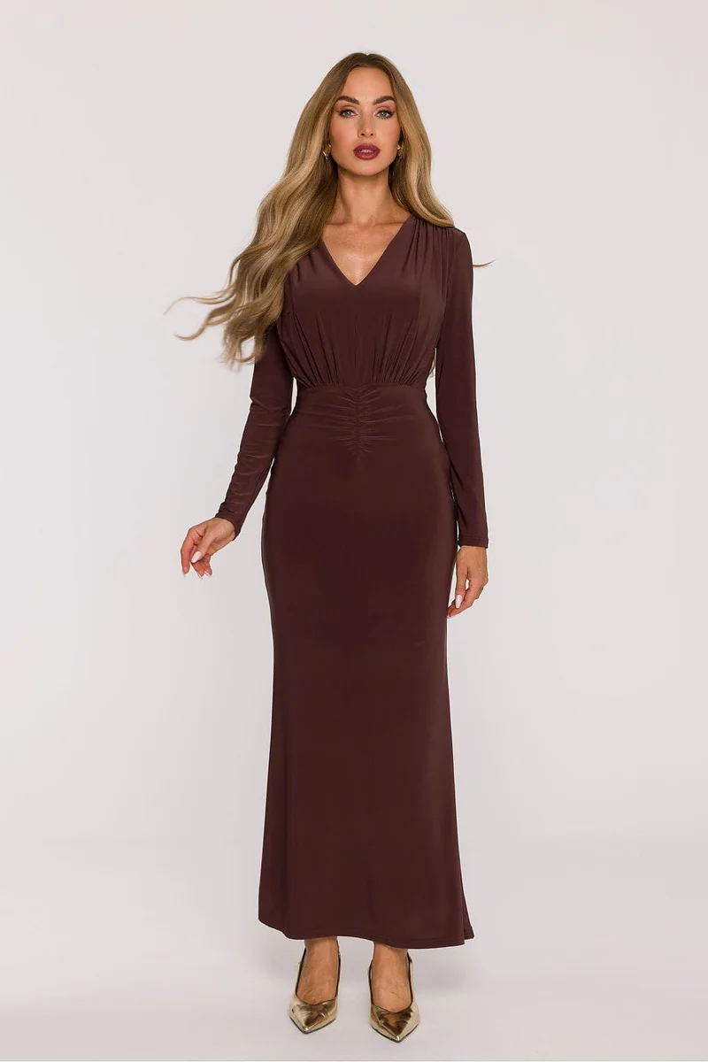 Robe de soirée marron longue moulante