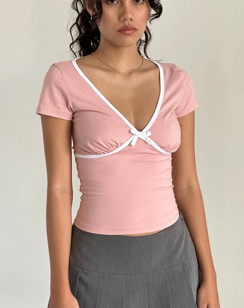 Tasina Top in Pink Lady with White Binding (en anglais)