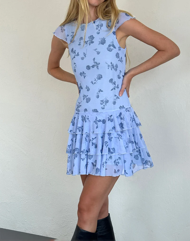 Mini robe Mirtilo en maille florale bleu encre