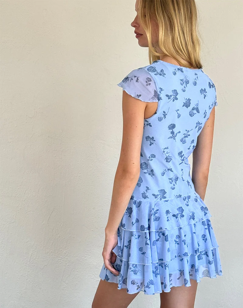 Mini robe Mirtilo en maille florale bleu encre