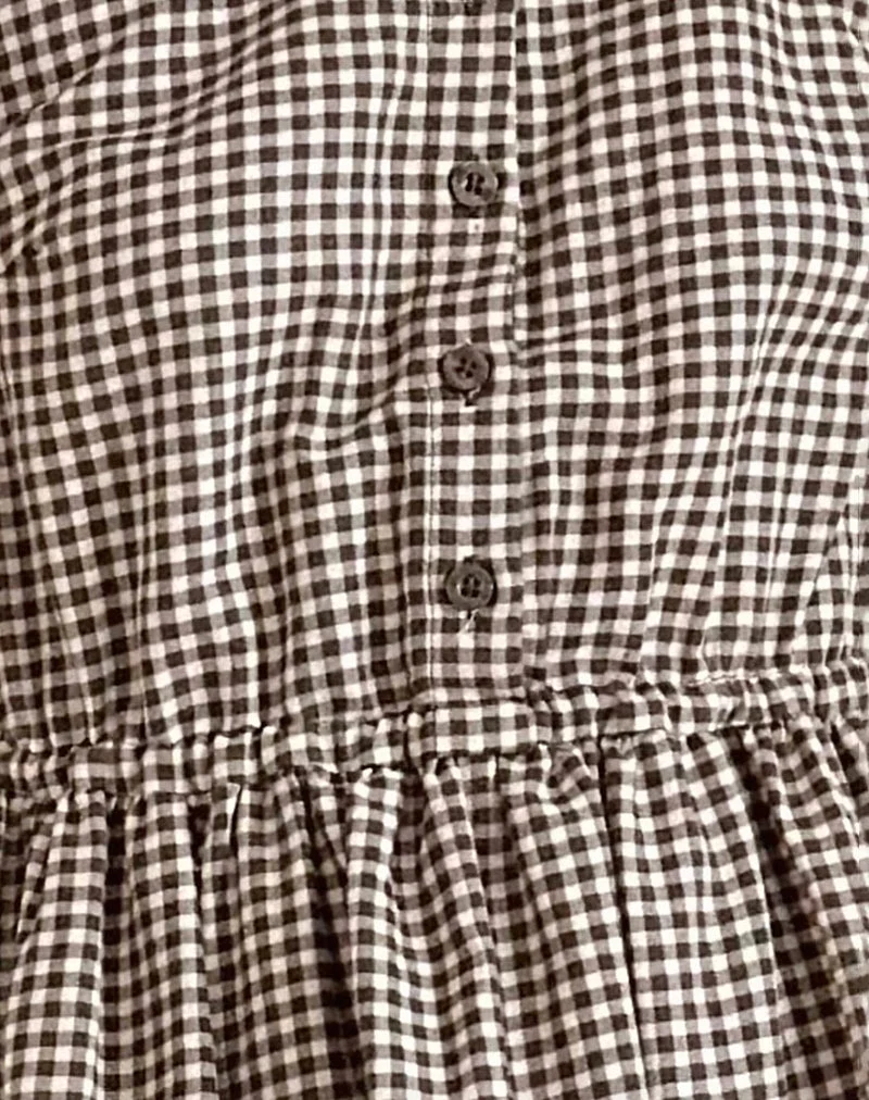 Galuh - Robe à smocks en mini vichy marron