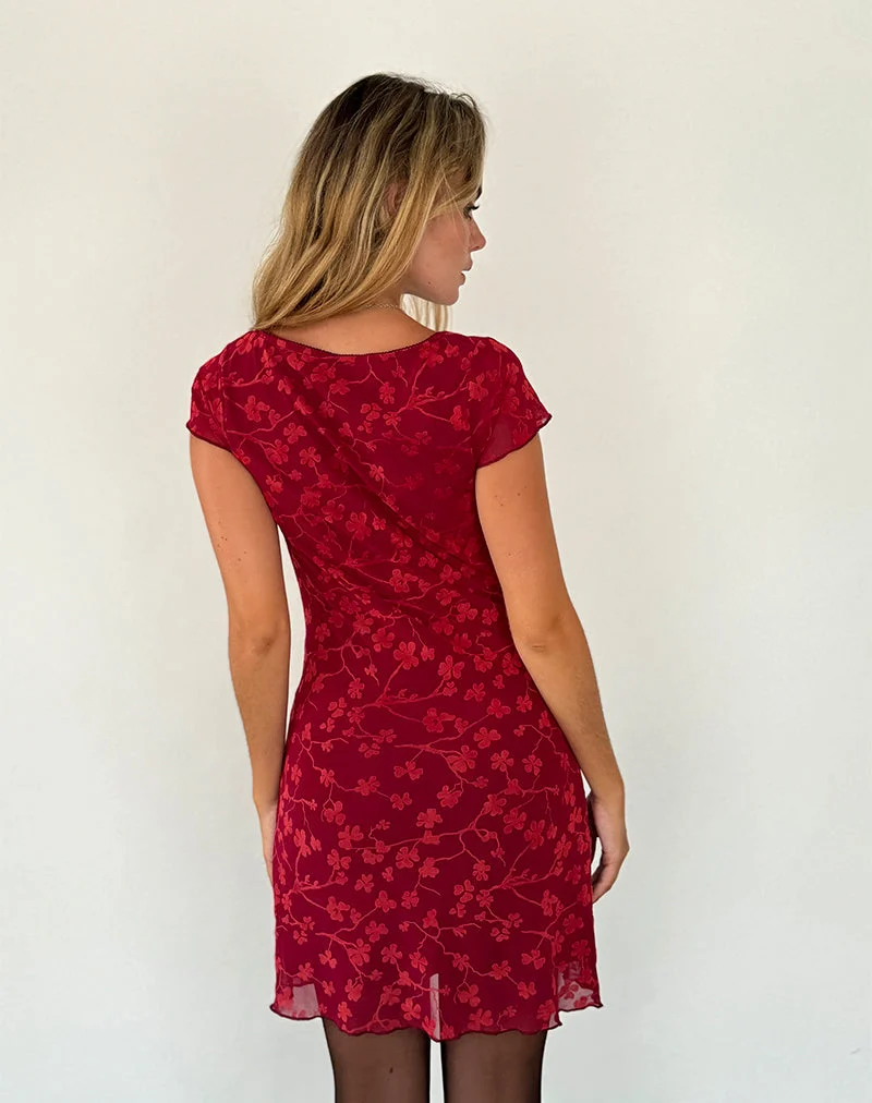 Mini robe Lashka en flocage floral grunge rouge