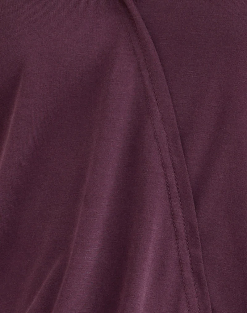 Mini robe plongeante Mihiro en cupro violet foncé
