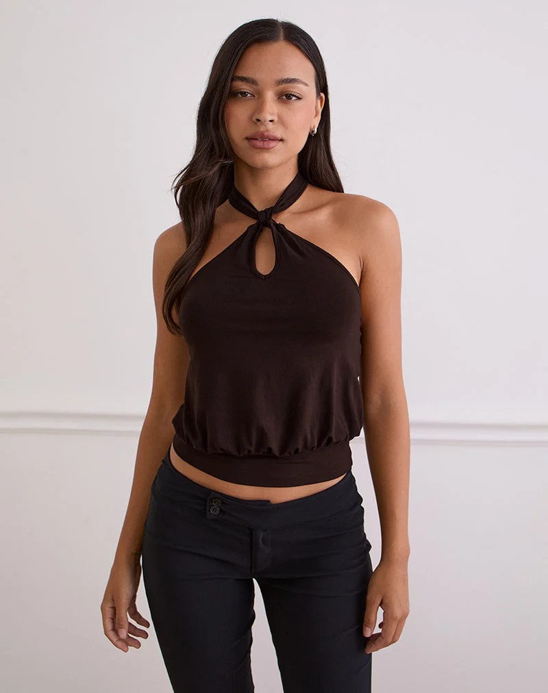Giunea Knot Halter Top in Bitter Chocolate (Top dos nu à nœuds)