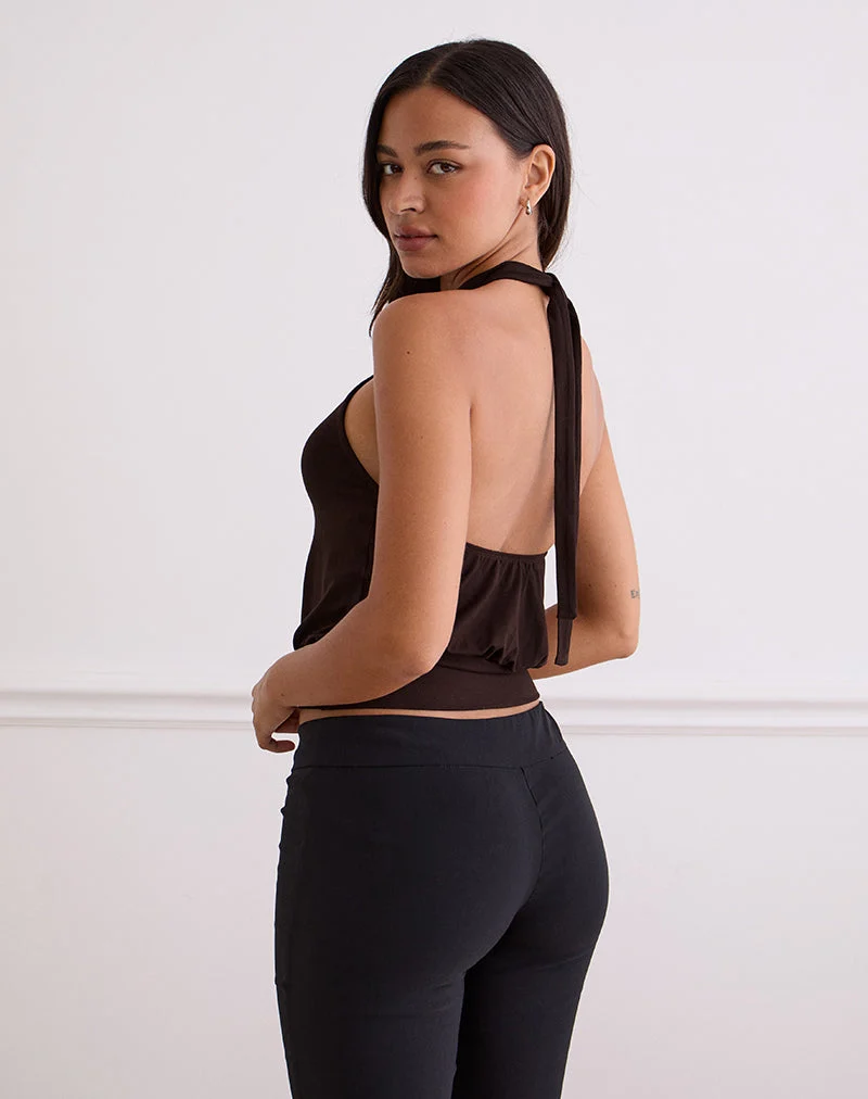 Giunea Knot Halter Top in Bitter Chocolate (Top dos nu à nœuds)