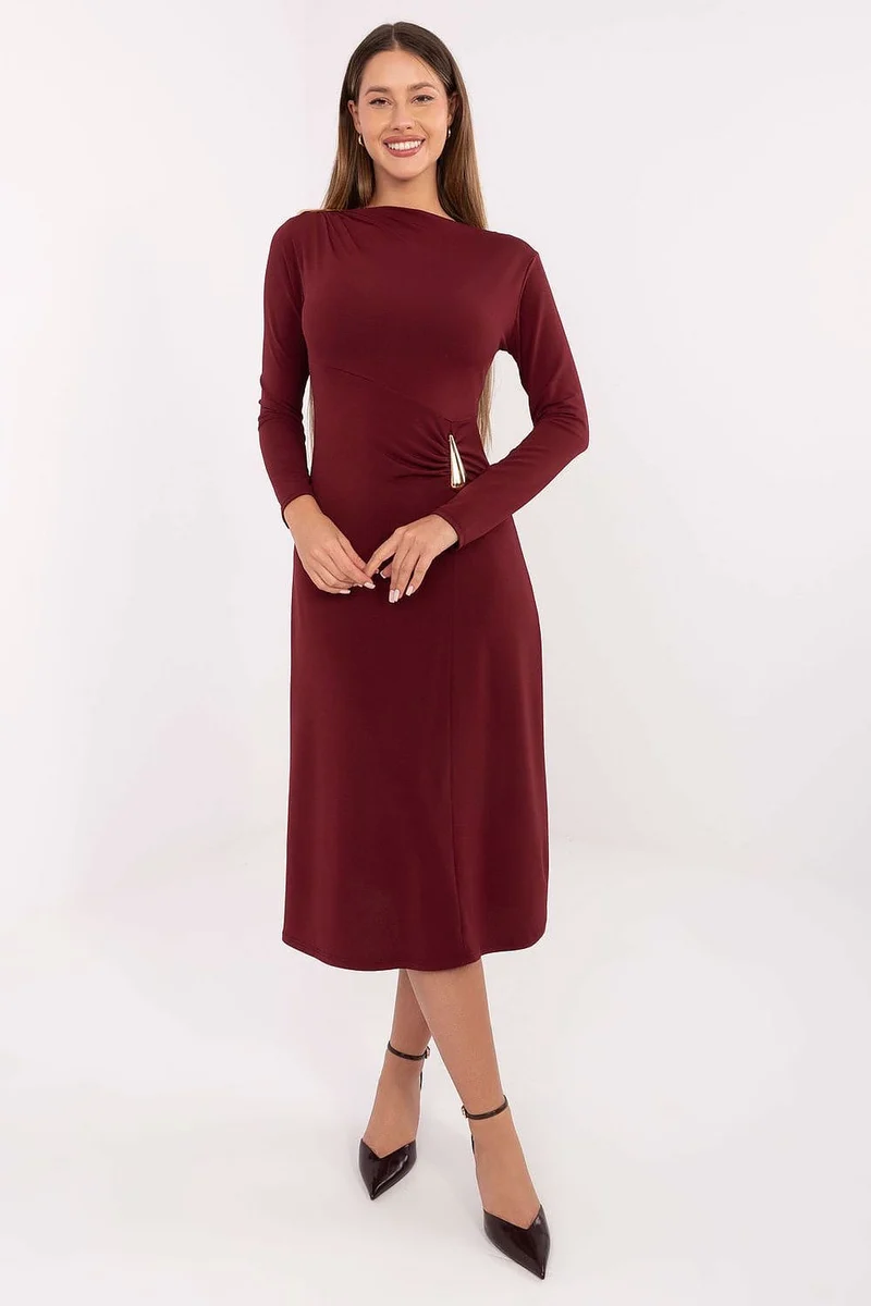 Robe de soirée bordeaux midi manches longues