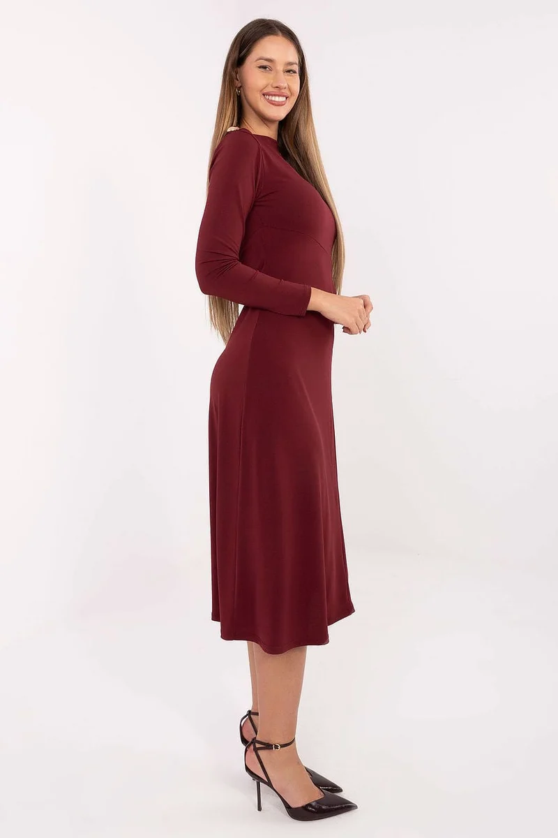 Robe de soirée bordeaux midi manches longues