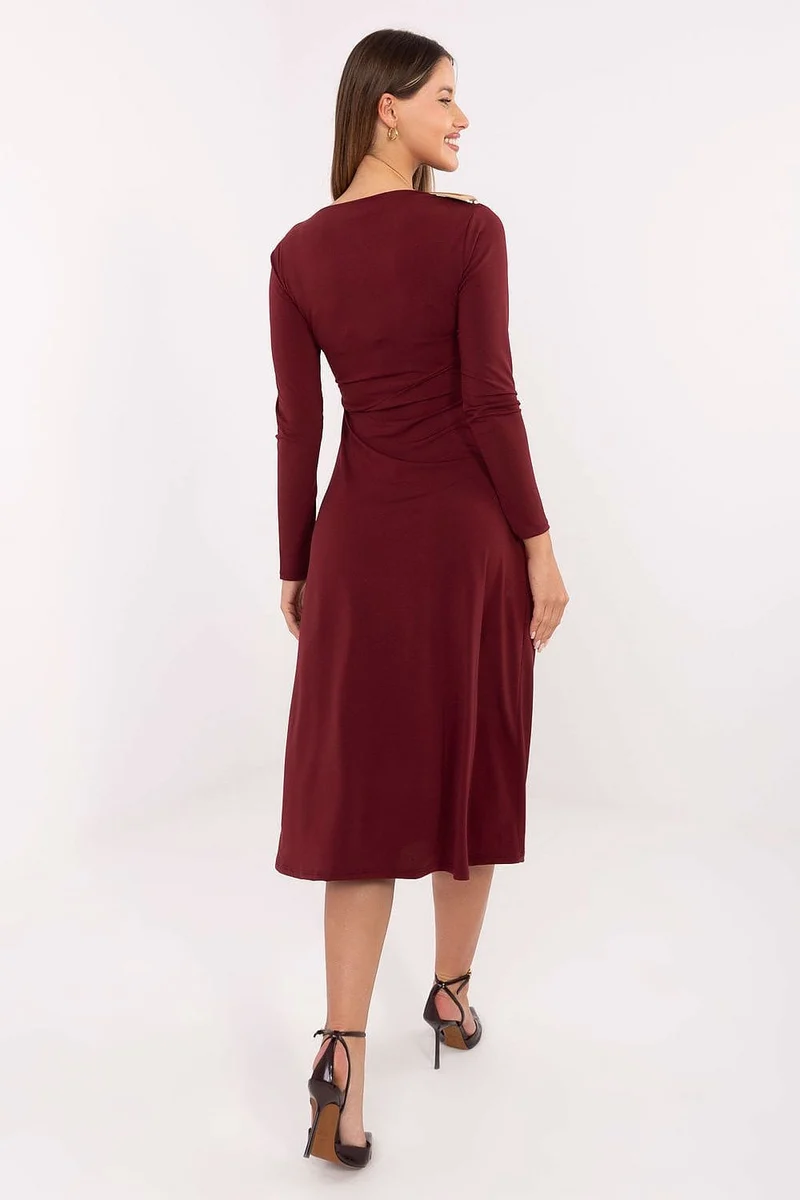 Robe de soirée bordeaux midi manches longues