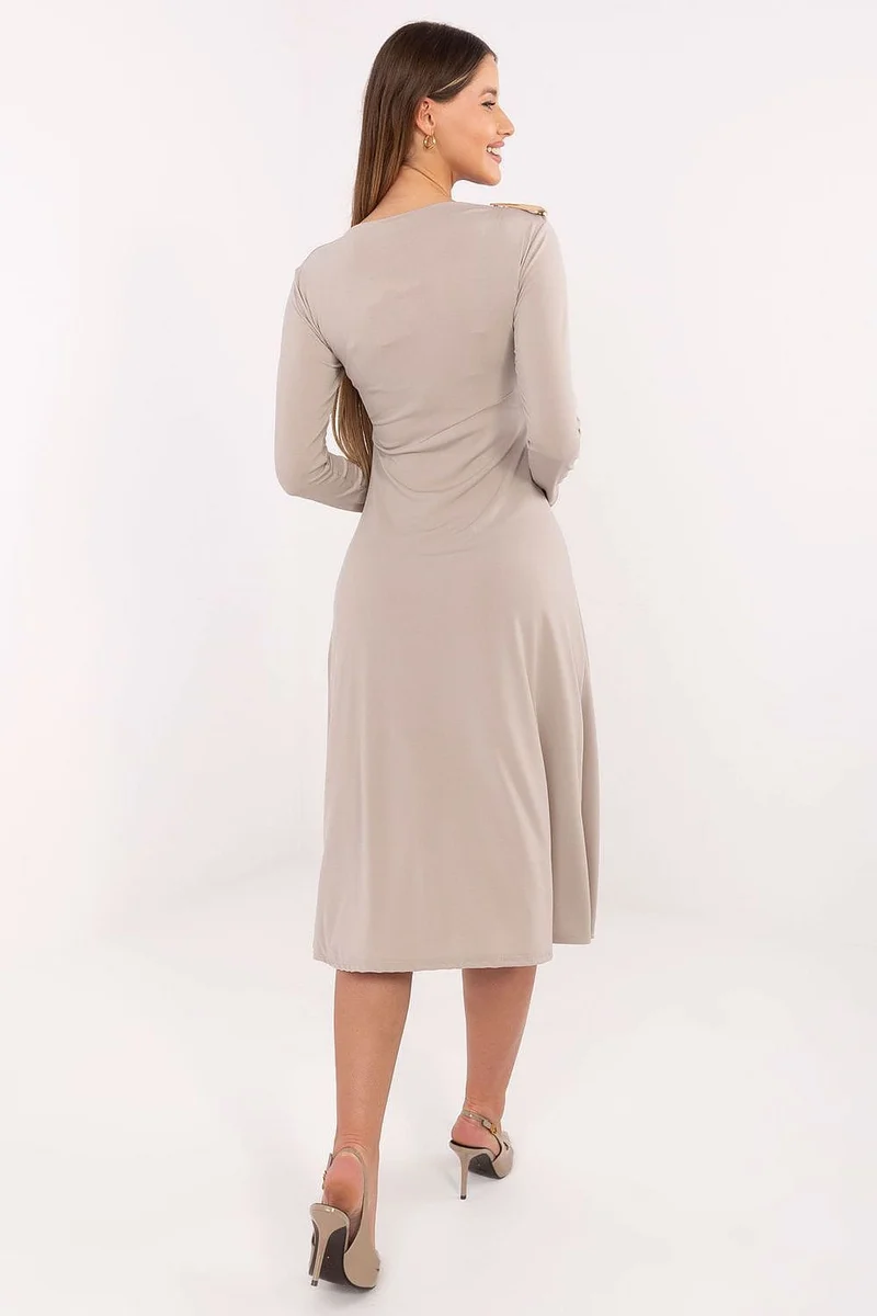 Robe habillée beige midi manches longues
