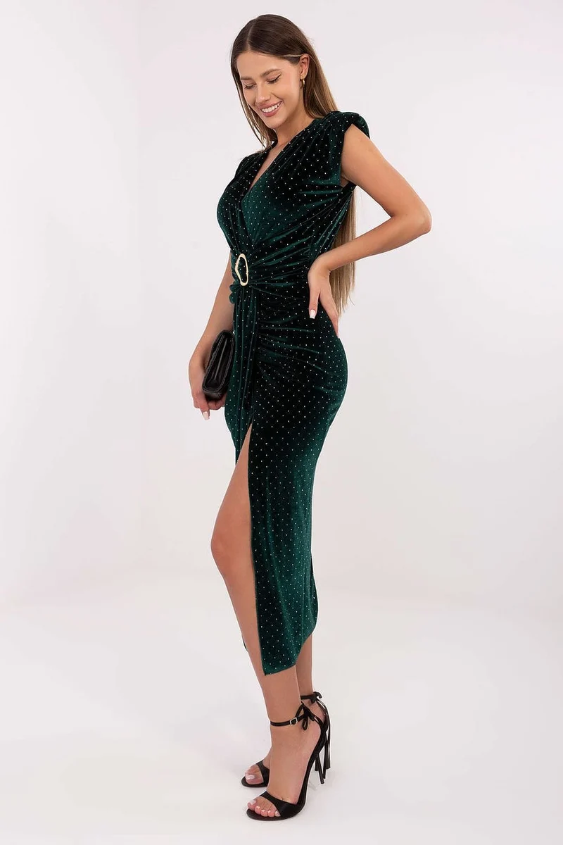 Robe de soirée verte fendue velours