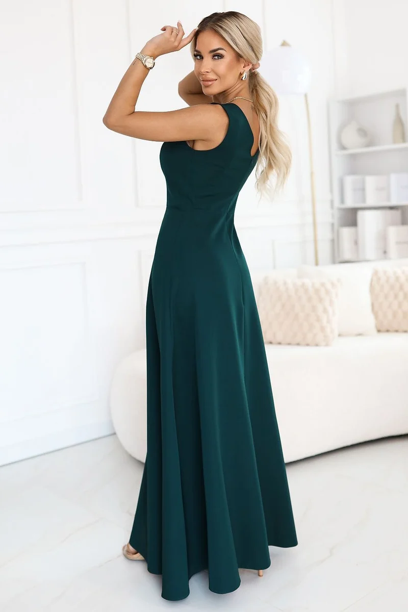 Robe de soirée verte longue fendue chic