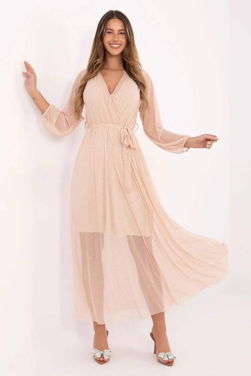 Robe de soirée longue champagne pailletée