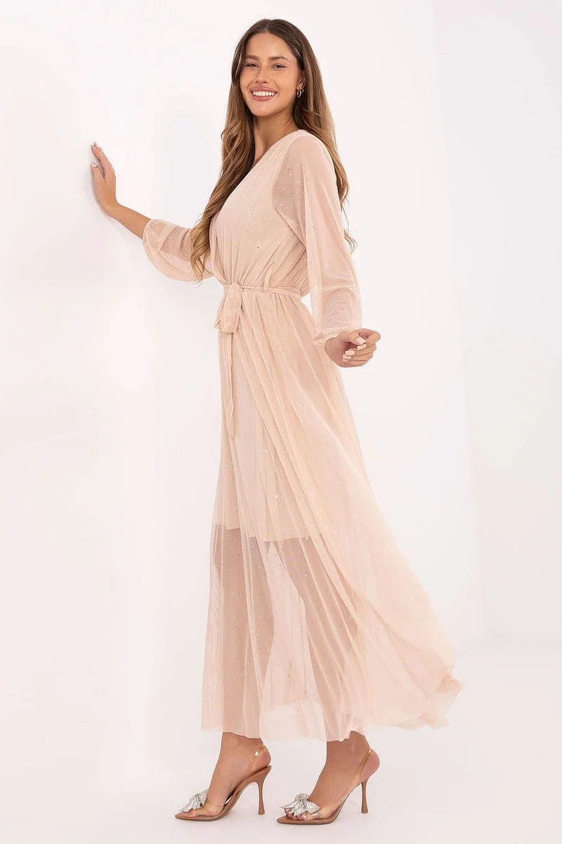 Robe de soirée longue champagne pailletée