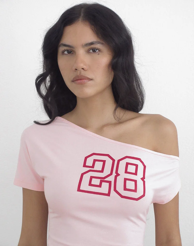 Haut asymétrique Danama en jersey de rayonne rose pâle avec motif « 28 »