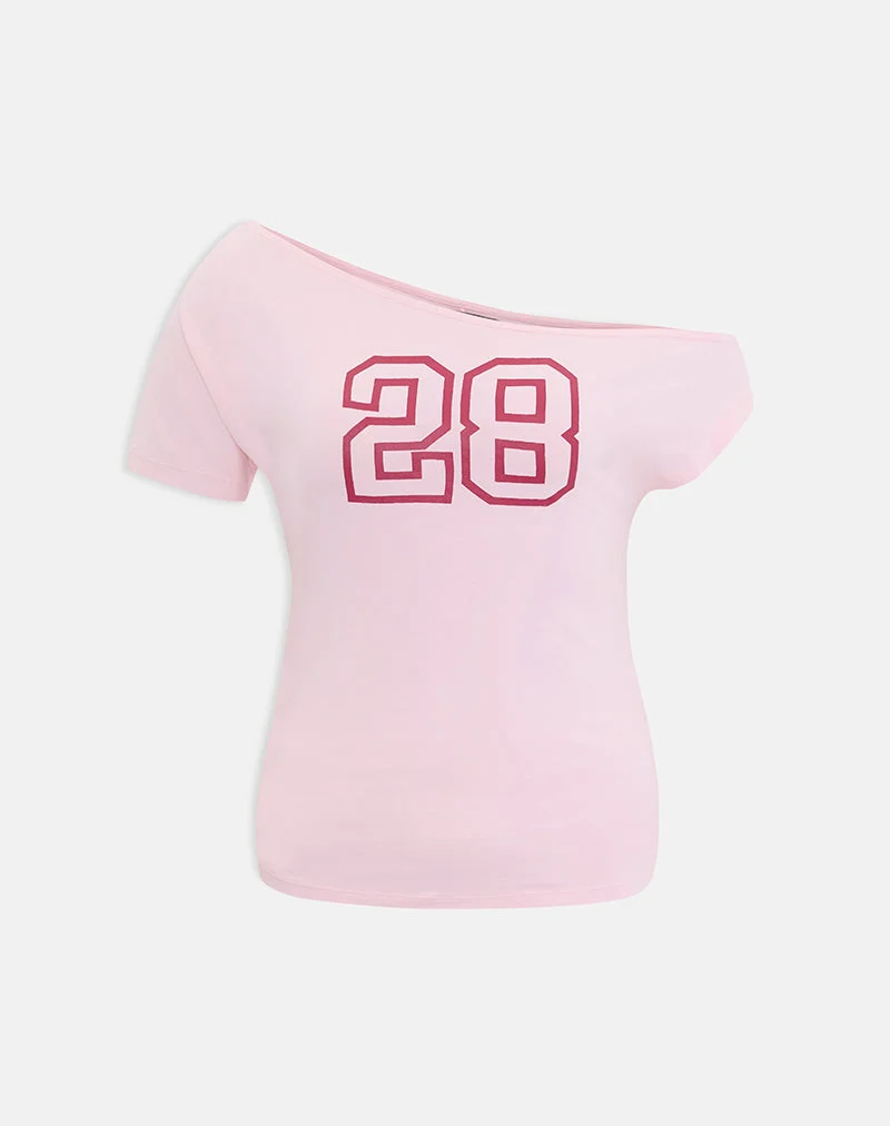 Haut asymétrique Danama en jersey de rayonne rose pâle avec motif « 28 »