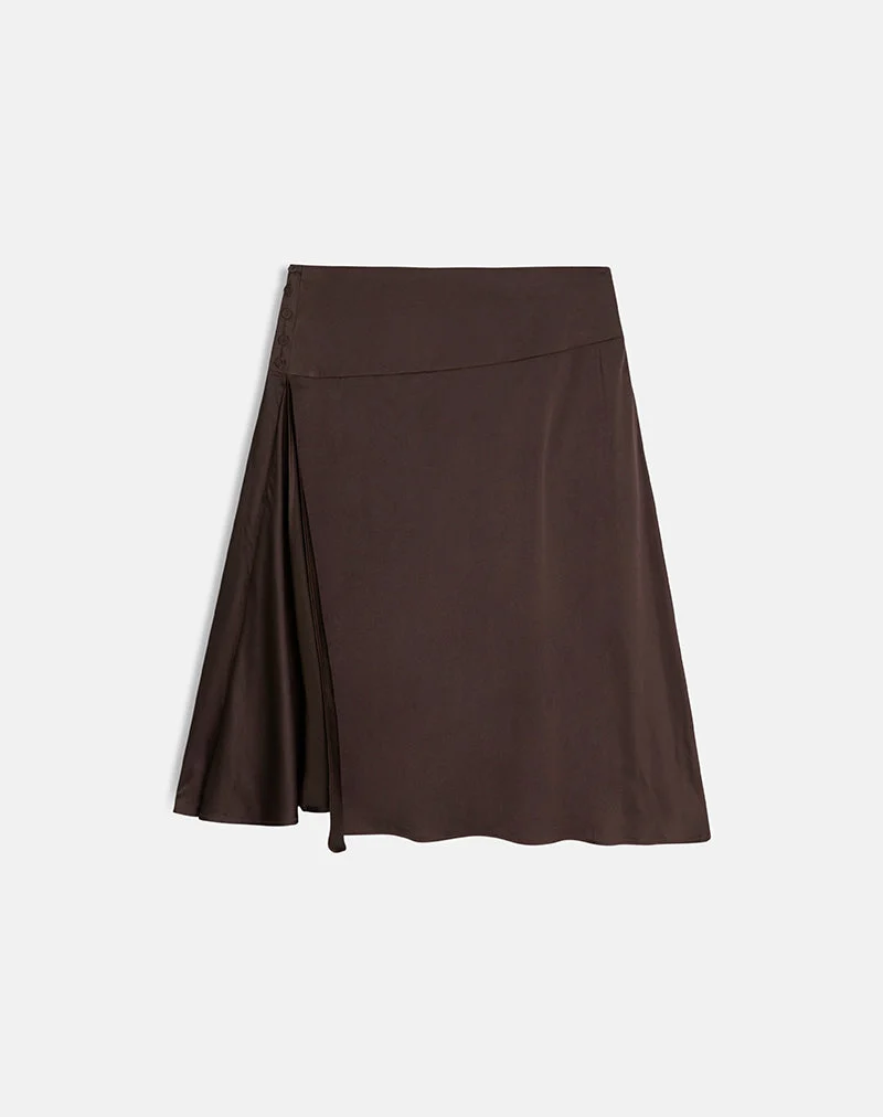 Jupe midi Manyala en satin marron foncé
