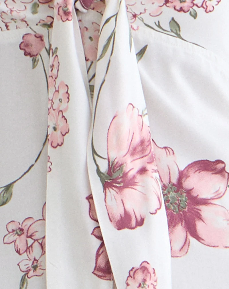 Robe midi Nalami, motif floral « Femme », blanche