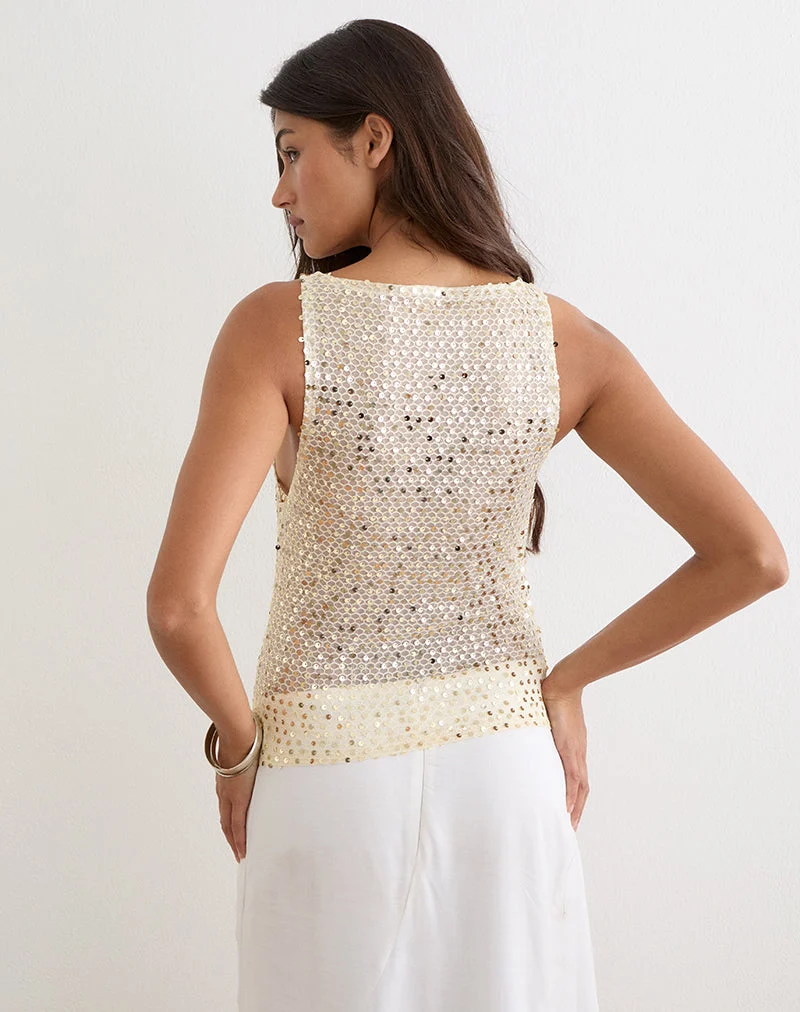 Débardeur Dudley en maille à paillettes, couleur crème