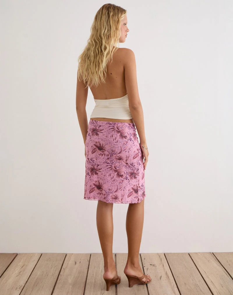 Jupe mi-longue Asiki en maille imprimé animalier, couleur Lily Mauve