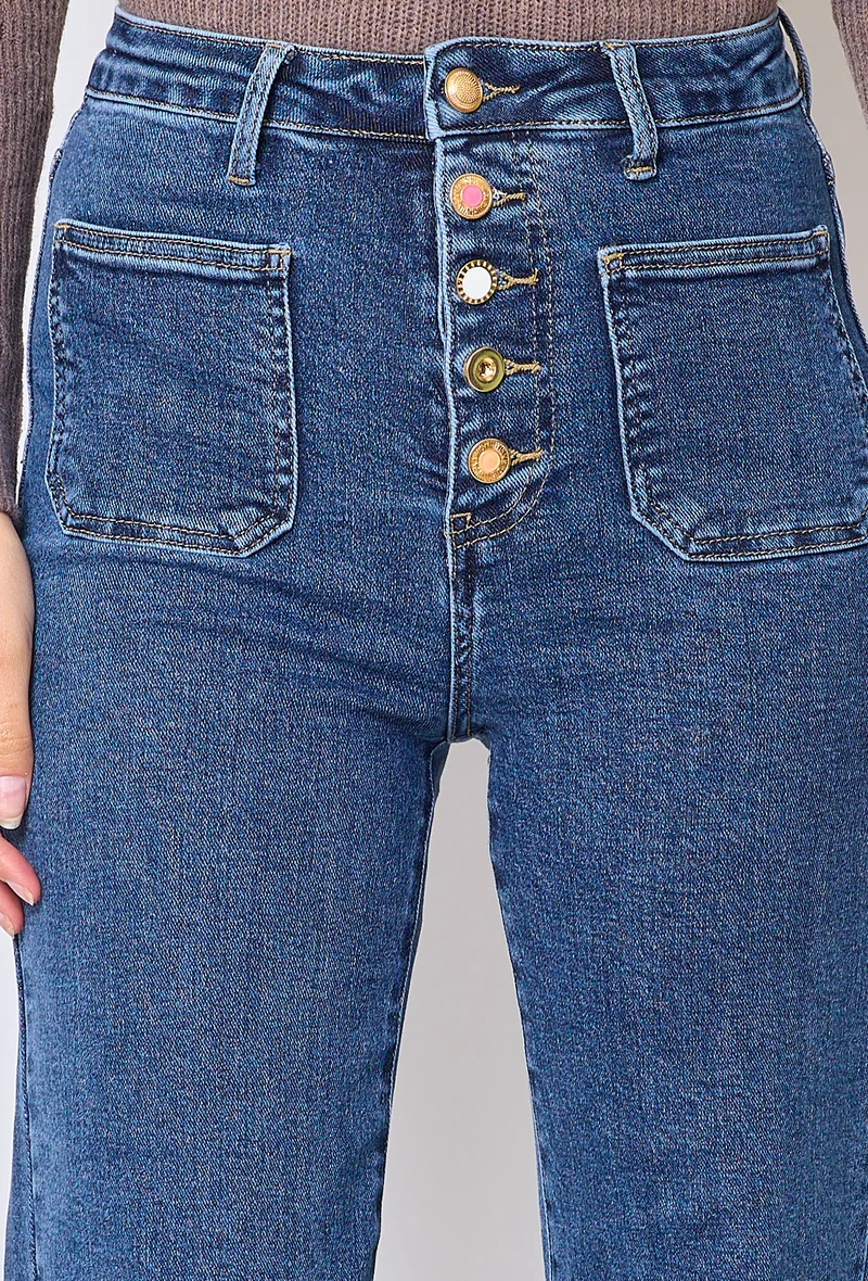 Jean Taille Haute à Boutons