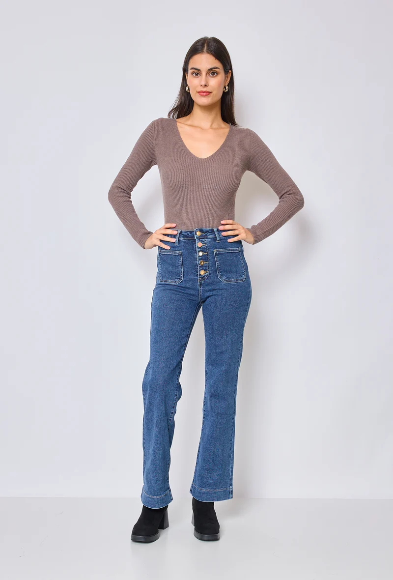 Jean Taille Haute à Boutons