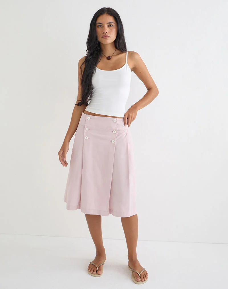 Jupe midi plissée Babete en sergé de coton rose pâle