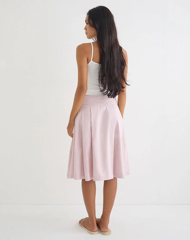 Jupe midi plissée Babete en sergé de coton rose pâle